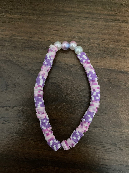 Handmade Pink and Lavender Heishi Bracelet